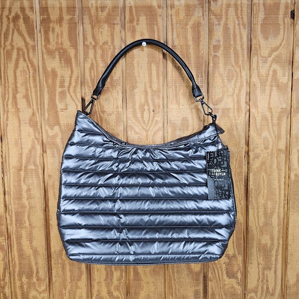 Think Royln Women's The Beverly Gray Puffer Hobo Bag w/ Shoulder Strap